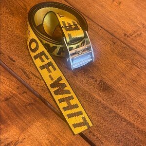 Off-White Yellow and Black Industrial Web Belt with Silver Buckle